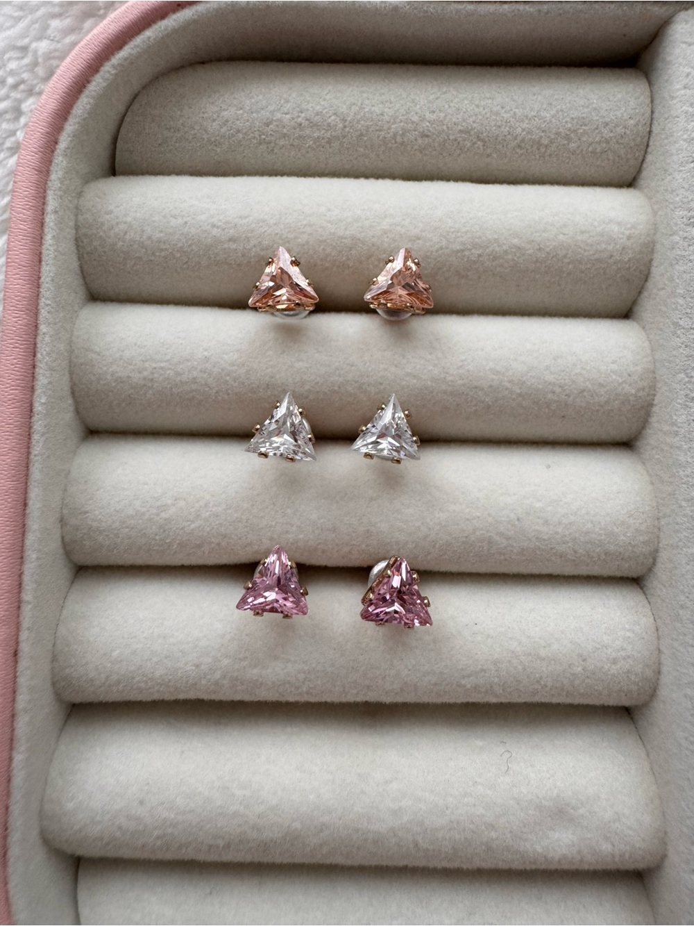 Trillion-Cut Stud Earrings in Pink, Clear and Rose - Classic Sparkle